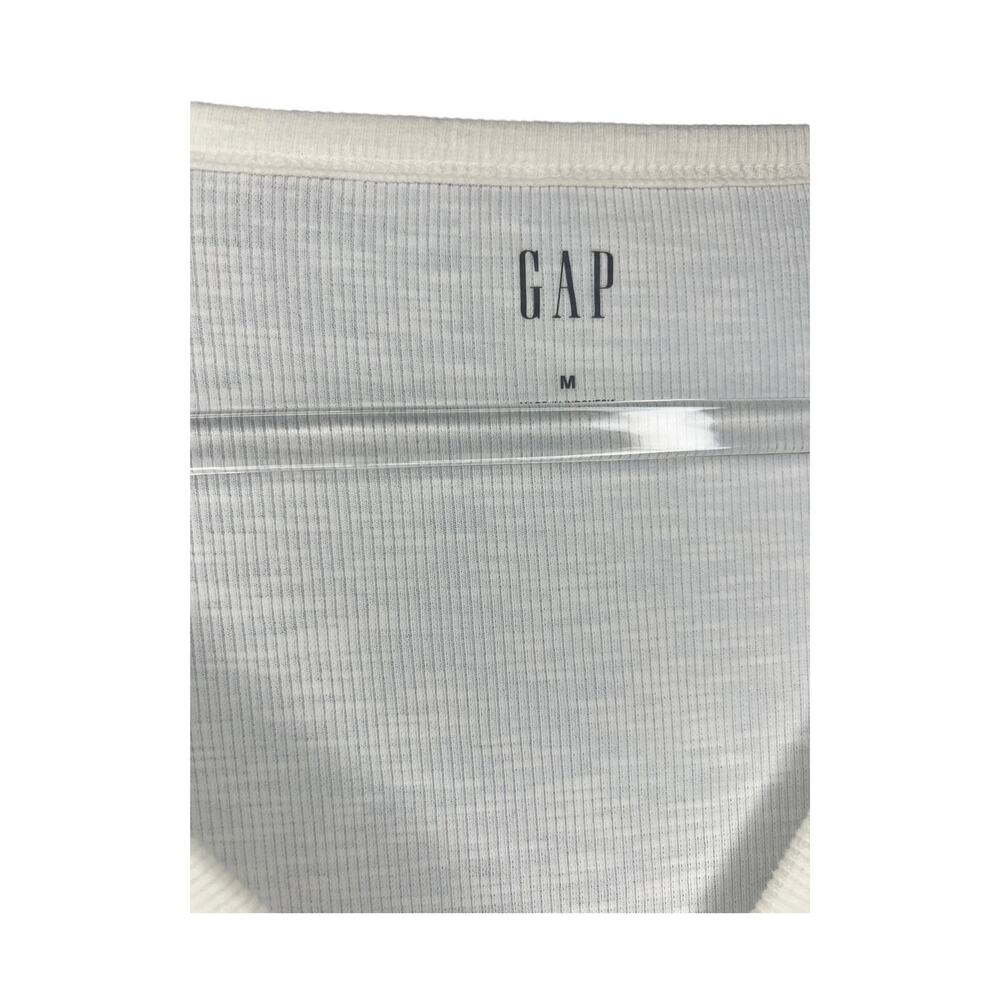 Gap Cream Ribbed V Neck Henley Long Sleeve Top Button Front Size M - Picture 4 of 4